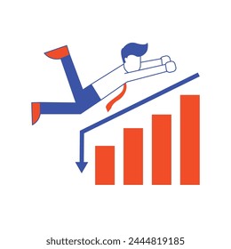 flat illustration of plummeting graph, for digital industrial design purposes. white background