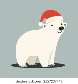 Flat Illustration of Polar Bear with Christmas Hat