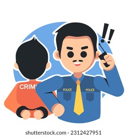 flat illustration of a police man succeeding in catching a criminal