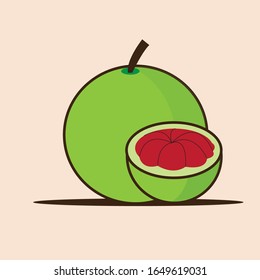 Flat Illustration. Pomelo fruit isolated on plain background. Suitable for wallpaper, banner, Children book illustration, card invitation, flyer, web design. Healty Food.