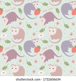 Flat illustration of  possums. Cute animal vector pattern. Adorable opossum picture. Kids design for fabric, textile, decor, cloth, prints.