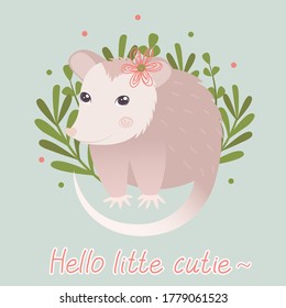 Flat illustration of  possums. Cute animal vector. Adorable opossum picture. Kids design for fabric, textile, decor, cloth, prints.