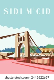 Flat illustration poster of bridge and city of Contatinople in Algeria