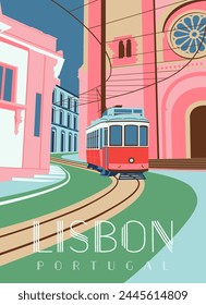 flat illustration poster of lisbon city in portugal