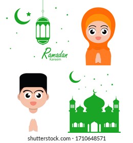 Plakatbild für Flachbildschirm, Rmadan-Design mit Rmadan-Kareem-Cartoon-Charakter-Hintergrund