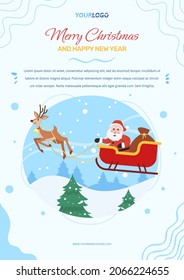 Flache Illustration, Plakatvorlage mit Weihnachtsklauseln, Rentieren und Geschenken