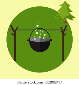 Flat illustration, Pot Camping, ready to cook