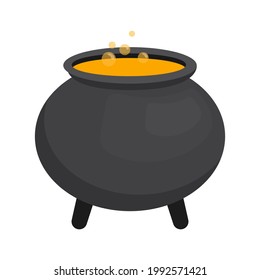 Flat illustration of a pot with potion and bubbles