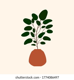 Ilustración plana de una planta maceta
