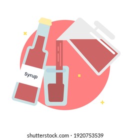 Flat Illustration of Pouring a Kettle of Red Syrup Into The Glass