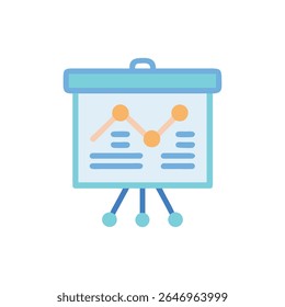 Uma ilustração plana de uma placa de apresentação exibindo um infográfico de tendência crescente. Design limpo e minimalista com cores brilhantes.
