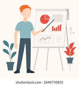 Flat Illustration Presentation Business Man Diagram Report Icon
