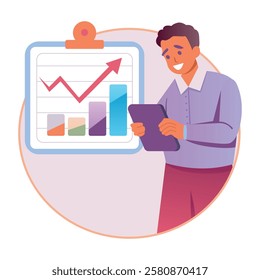 A flat illustration of price tracker character 
