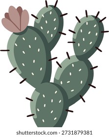 Ilustración plana de un grupo de cactus de pera espinosa con almohadillas punteadas y espinas Pequeñas