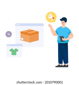 Una ilustración plana del vector de comercialización de productos 