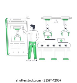 Ilustración plana de la automatización de la producción con escalabilidad 

