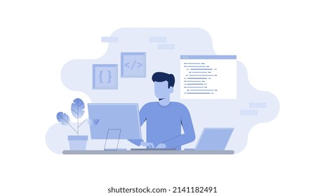 Flat illustration of Programmer. Suitable for website, UI design, etc