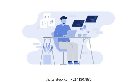 Flat illustration of Programmer. Suitable for website, UI design, etc