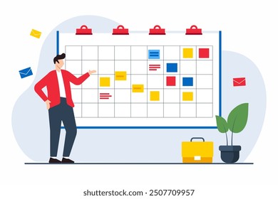 Ilustración plana de los logros del hito de seguimiento del gerente de proyecto con el tablero kanban interactivo