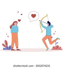 Flat illustration .Proposing a girl in valentines day 