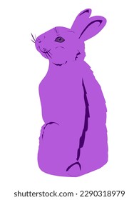  Flat illustration purple Easter bunny sitting and looking from the back, colorful festive bunny, element for holiday design