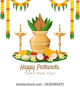 Flat illustration of Puthandu Vaztukhal, Tamil New Year