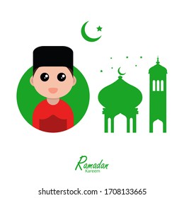 flat illustration ramadan background with ramadan kareem character design