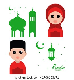 ilustración plana de fondo ramadan con diseño de carácter ramadan kareem