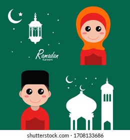 flat illustration ramadan background with ramadan kareem character design