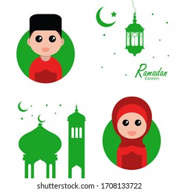 flat illustration ramadan background with ramadan kareem character design