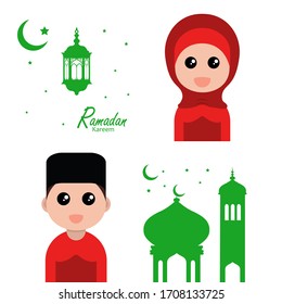 flat illustration ramadan background with ramadan kareem character design