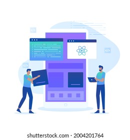 Flat illustration of react native programmer concept. Illustration for websites, landing pages, mobile applications, posters and banners.