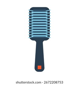 Ilustración plana de un cepillo de pelo rectangular con un mango oscuro y cerdas azul claro.