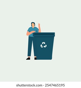 Flat Illustration of Recycling and Environmental Care Eco Awareness Graphic with Person and Recycling Bin.