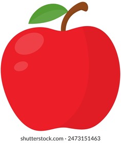 Flat illustration of red apple with leaf isolated on white background.