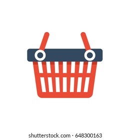 Flat illustration of a red and blue empty shopping basket