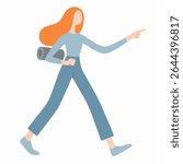 Flat Illustration of Red Hair Woman Hiking Character with Backpack