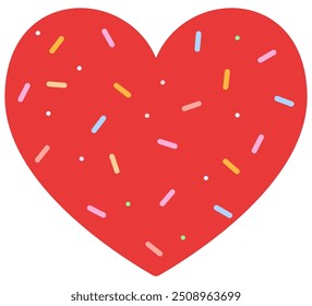 Flache Illustration von rotem Herzen geformten Geburtstagskuchen mit Schokolade Sprinkle.
