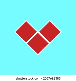 Ilustración plana del corazón rojo en el diseño de forma cuadrada. Diseño sencillo del corazón