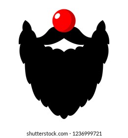 Flat illustration. Red nose, beard and mustache on a white background. Red Nose Day conception. Vector. Isolated object.