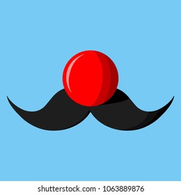 Flat illustration. Red nose and mustache. Red Nose Day concept. Vector.