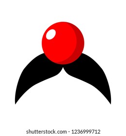 Flat illustration. Red nose and mustache on a white background. Red Nose Day conception. Vector. Isolated object.