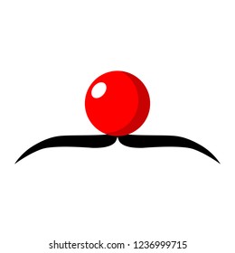 Flat illustration. Red nose and mustache on a white background. Red Nose Day conception. Vector. Isolated object.