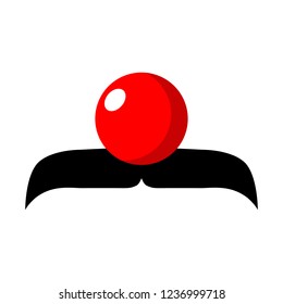 Flat illustration. Red nose and mustache on a white background. Red Nose Day conception. Vector. Isolated object.