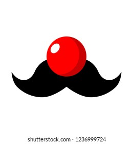 Flat illustration. Red nose and mustache on a white background. Red Nose Day conception. Vector. Isolated object.