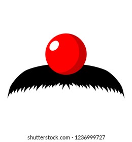 Flat illustration. Red nose and mustache on a white background. Red Nose Day conception. Vector. Isolated object.