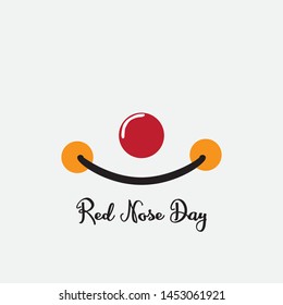 Flat illustration. Red nose and mustache on a white background. Red Nose Day concept. Vector. - Vector