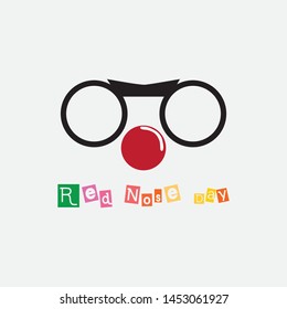 Flat illustration. Red nose and mustache on a white background. Red Nose Day concept. Vector. - Vector