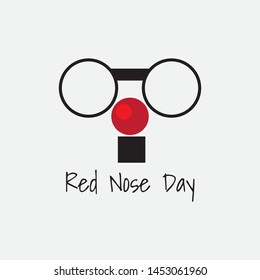 Flat illustration. Red nose and mustache on a white background. Red Nose Day concept. Vector. - Vector
