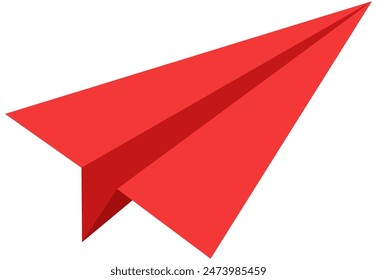 Ilustración plana de avión de papel de origami rojo aislado sobre fondo blanco.